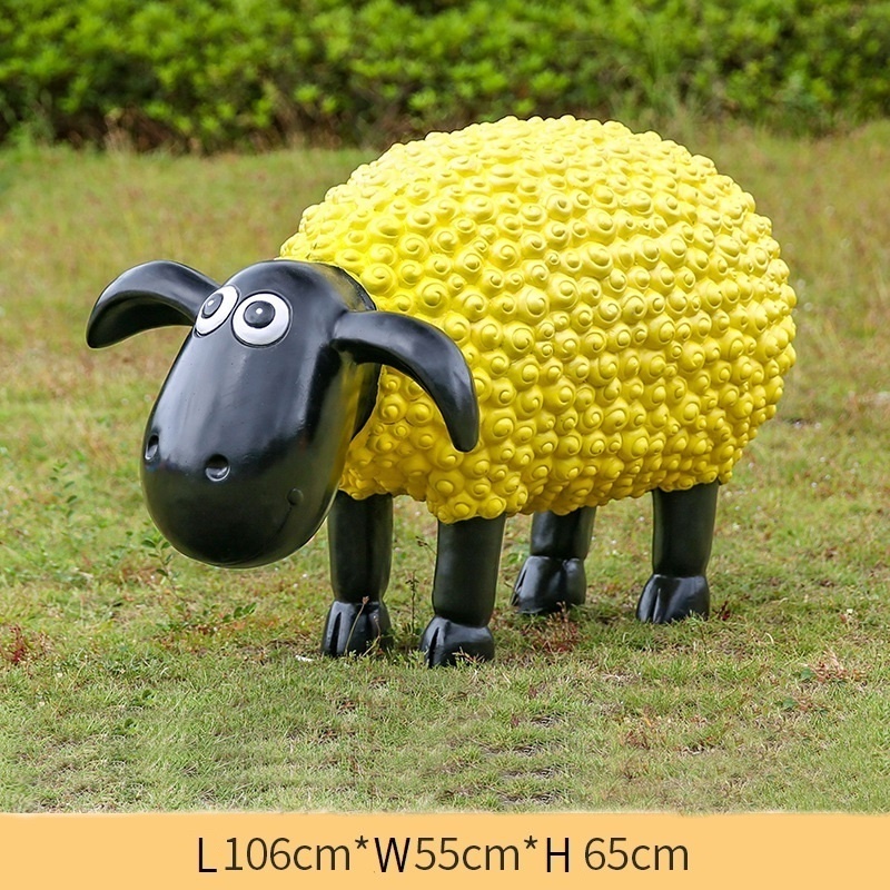 Home Park Garden Big Animal Sculpture Hand Made High Quality Fiberglass Resin Prop Lifelike Life Size Cute Cartoon Sheep Statue