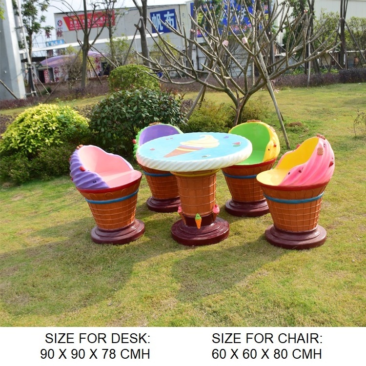 Shop furniture resin ice cream sculpture fiberglass ice cream table and chair sculpture