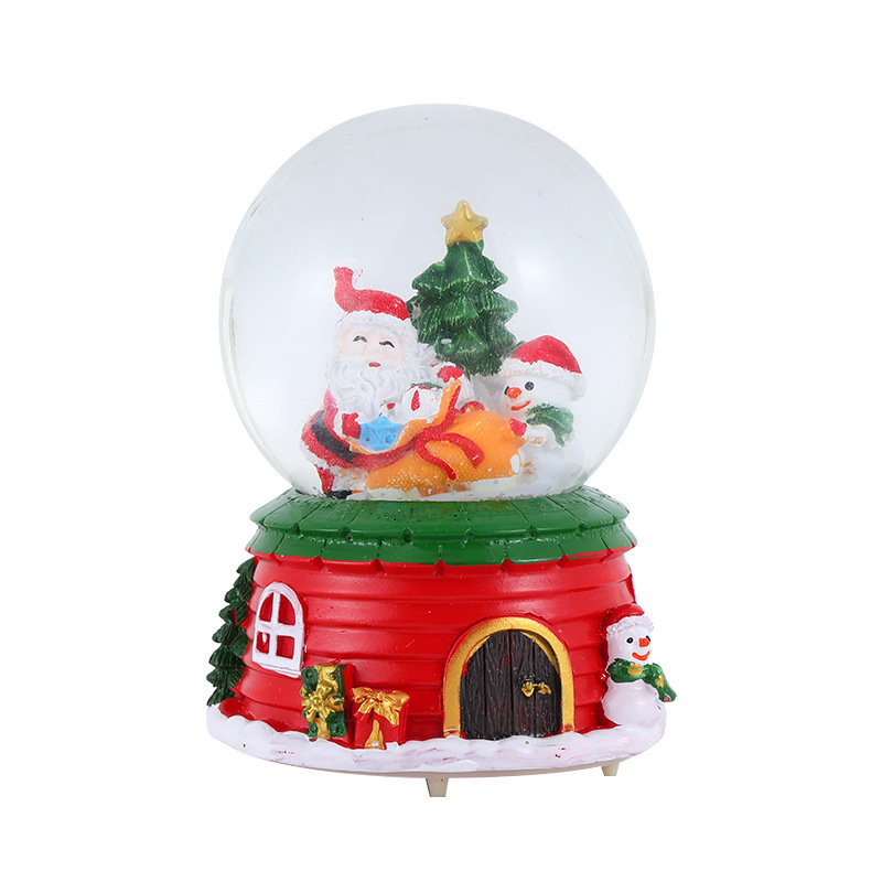 New Christmas Series Santa Claus Snowman Tree Glowing Music Floating Snow Resin Snowglobe for Home Decoration Holiday Gift