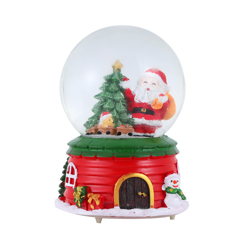 New Christmas Series Santa Claus Snowman Tree Glowing Music Floating Snow Resin Snowglobe for Home Decoration Holiday Gift