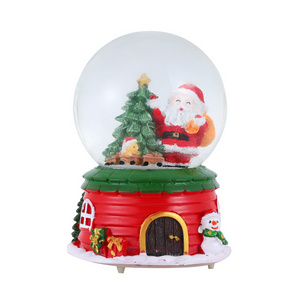 New Christmas Series Santa Claus Snowman Tree Glowing Music Floating Snow Resin Snowglobe for Home Decoration Holiday Gift