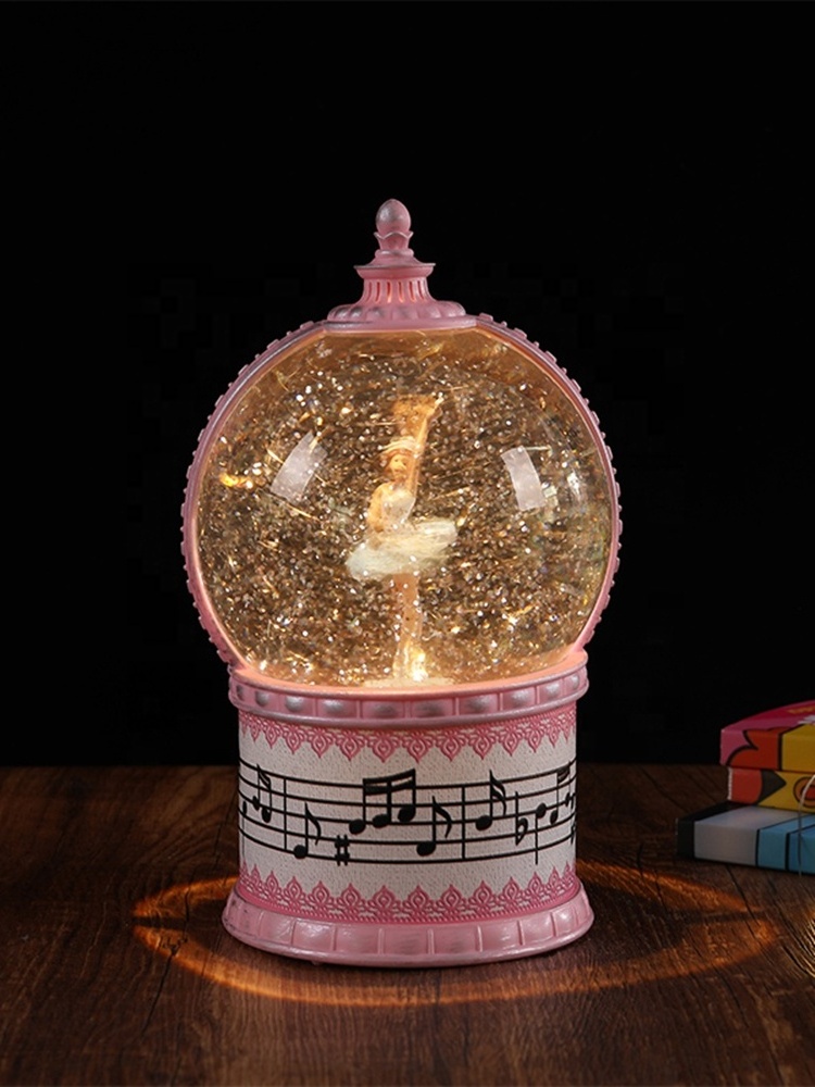 cheap transparent glass Valentine's Day snow globe, rotatable music resin snow globe Valentine's Day customized