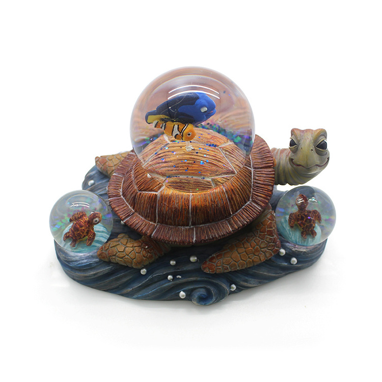 Resin animal marine crafts sea turtle snow globe customization Unique ocean resin snowball Turtle statue water globe souvenir