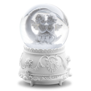 Discolored LED Light White Lovers Angel Music SNOW Globe with Home Decoration Valentine's Day Birthday Gift