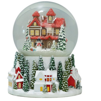 Resin custom 100mm christmas snow globe glass custom snow globe Christmas Village House landscape Glass Snowball