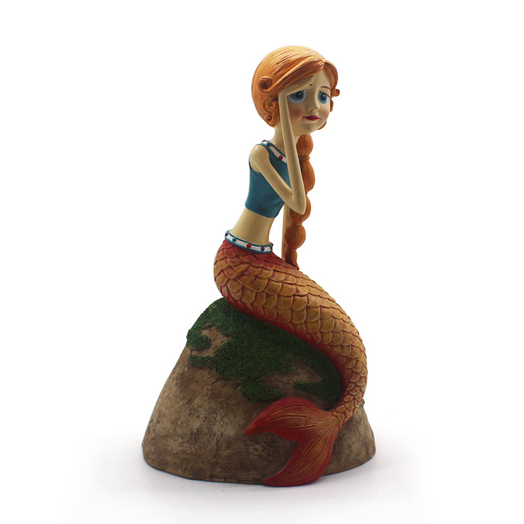 Cartoon Fairy Mermaid Statue Resin Folk Art Ornament for Home Decor Polyresin Model Figure home decor cartoon Mermaid souvenir