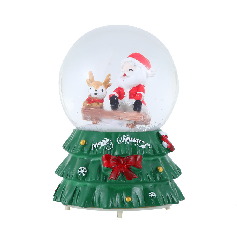 New Christmas Series Santa Claus Snowman Tree Glowing Music Floating Snow Resin Snowglobe for Home Decoration Holiday Gift