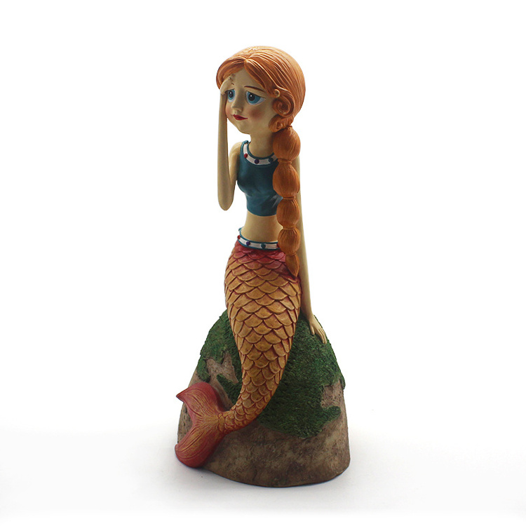 Cartoon Fairy Mermaid Statue Resin Folk Art Ornament for Home Decor Polyresin Model Figure home decor cartoon Mermaid souvenir