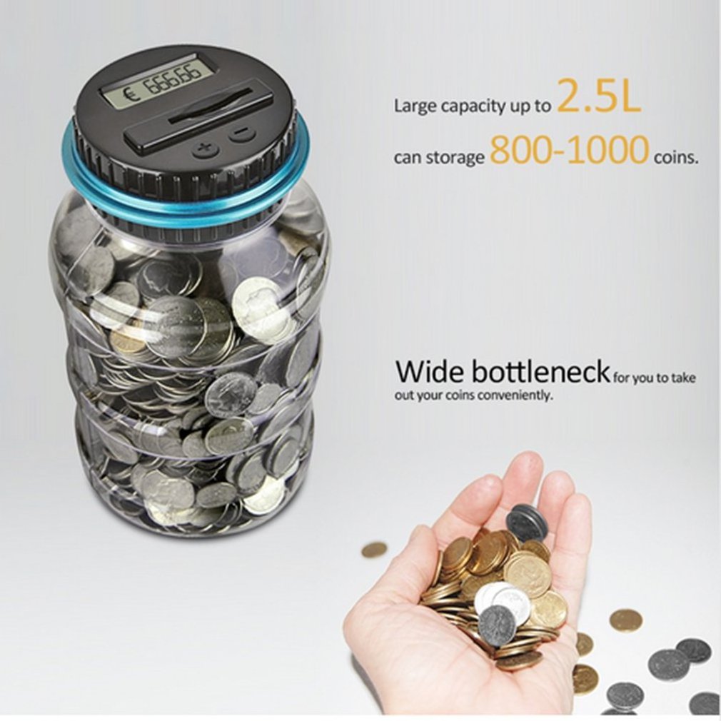 Resin crafts LCD display electronic digital counting coin bank money saving box jar piggy bank for kids gift