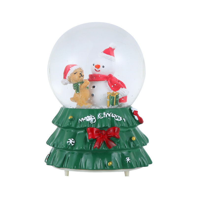 New Christmas Series Santa Claus Snowman Tree Glowing Music Floating Snow Resin Snowglobe for Home Decoration Holiday Gift