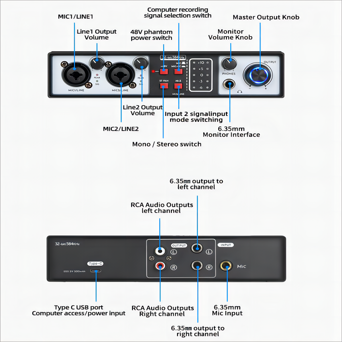 Gooermi UR22rR Professional Desktop USB Audio Sound Card 36bit 384kHz Audio Interface For Recording Streaming audio interface