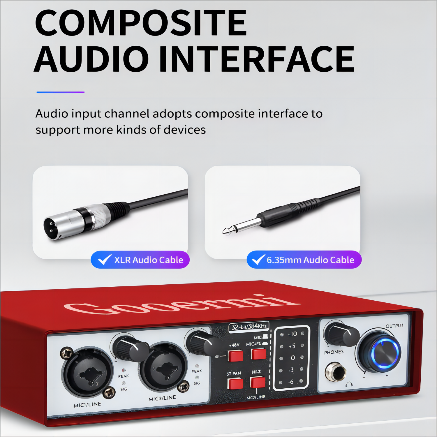 Gooermi UR22rR Professional Desktop USB Audio Sound Card 36bit 384kHz Audio Interface For Recording Streaming audio interface