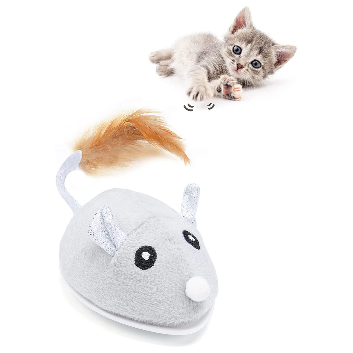 Petchain Cat Toys for Indoor Automatic Cat Mouse Toy with Feather Tail Kitty Toys with USB Charging