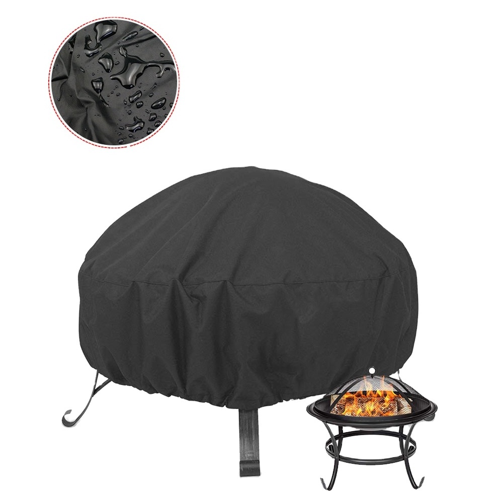 Garden Fire Pit Cover BBQ Round for Outdoor Full Protection Patio Outdoor Fireplace Cover Fire Bowl Cover Waterproof