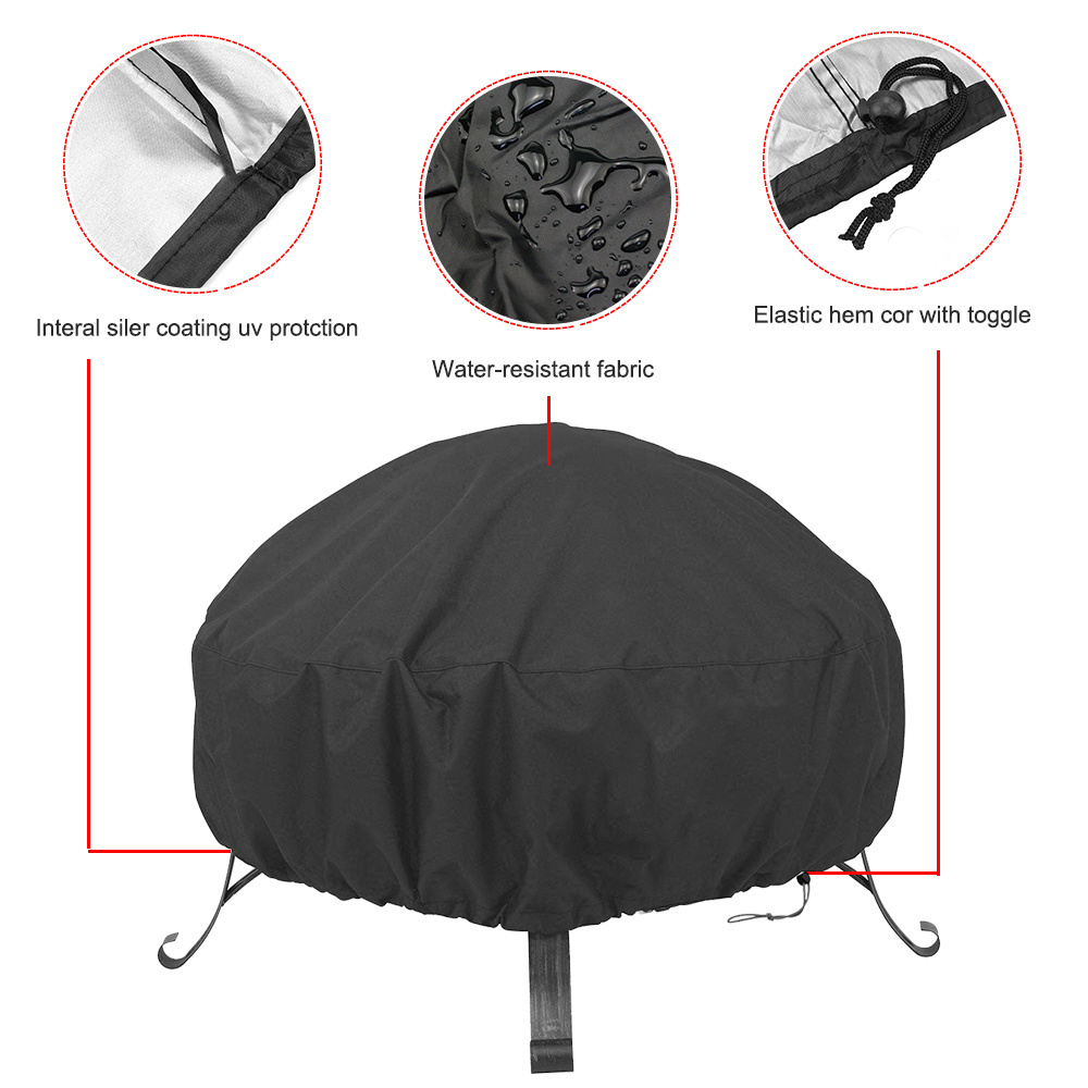 Garden Fire Pit Cover BBQ Round for Outdoor Full Protection Patio Outdoor Fireplace Cover Fire Bowl Cover Waterproof