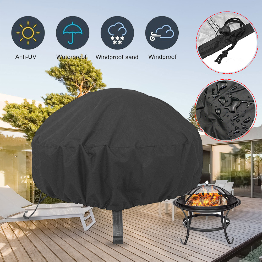 Garden Fire Pit Cover BBQ Round for Outdoor Full Protection Patio Outdoor Fireplace Cover Fire Bowl Cover Waterproof