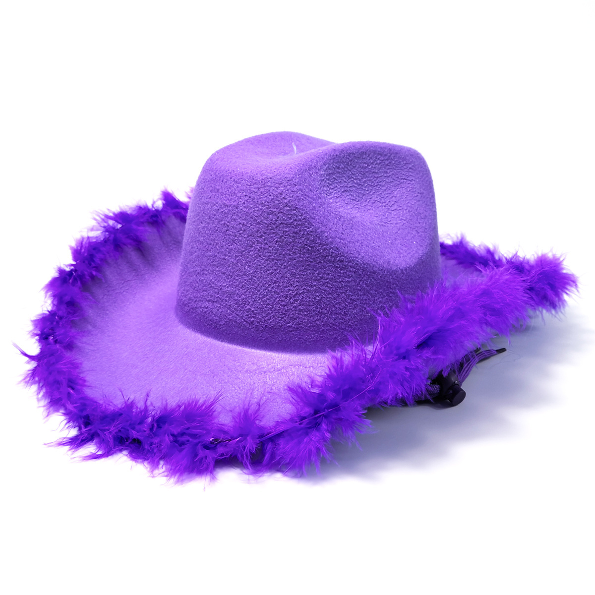 Raw Brim Pink Cowboy Hat for Halloween Christmas Party Cosplay Costume Colorful Cowgirl Hat Party