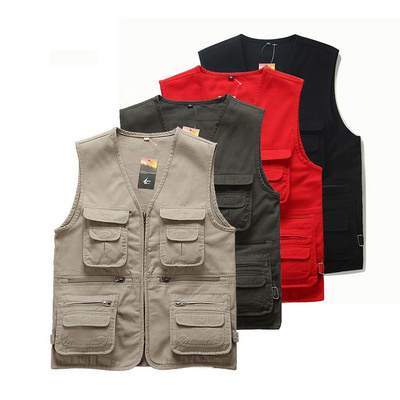 Men's Multi Pockets Cotton Cargoes Casual Vest Waistcoat For climbing fishing Hiking Journalist Photography Camping Vest