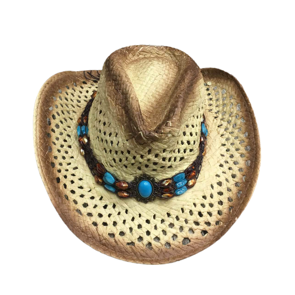 Handmade  Raffia Straw Cowboy Hat Mexico Sombreros Carbonization Hollowed Summer Beach Sun West Cowboy Hat