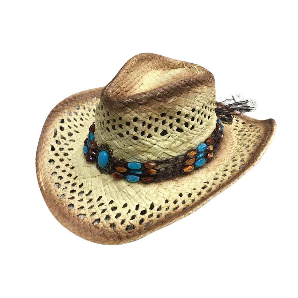 Handmade  Raffia Straw Cowboy Hat Mexico Sombreros Carbonization Hollowed Summer Beach Sun West Cowboy Hat