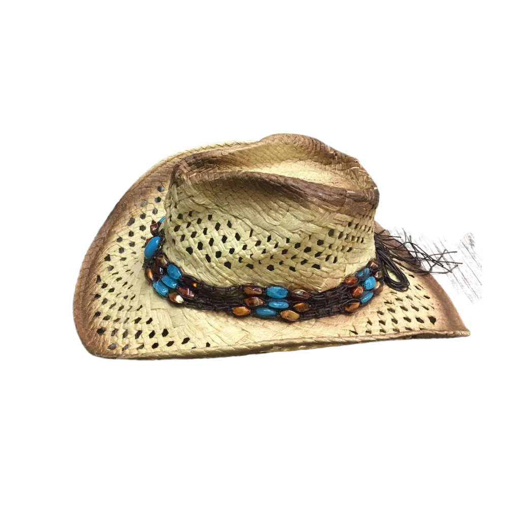 Handmade  Raffia Straw Cowboy Hat Mexico Sombreros Carbonization Hollowed Summer Beach Sun West Cowboy Hat