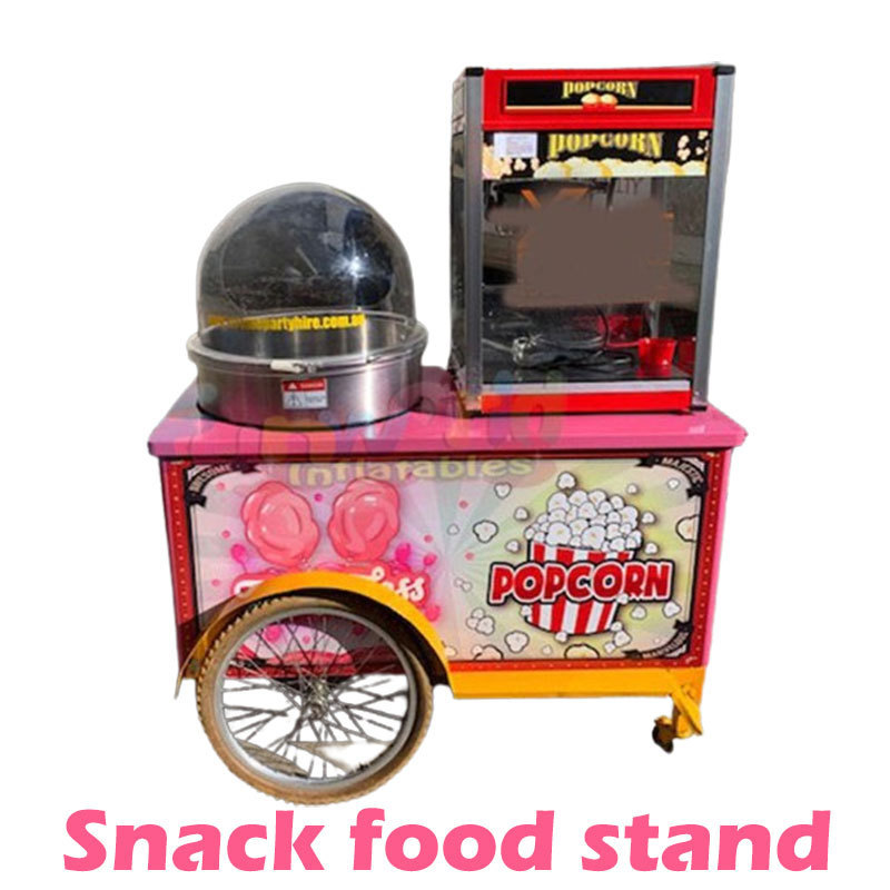 Street food candy cart display stand Cotton candy cart Popcorn cart trolley with big and universal wheel