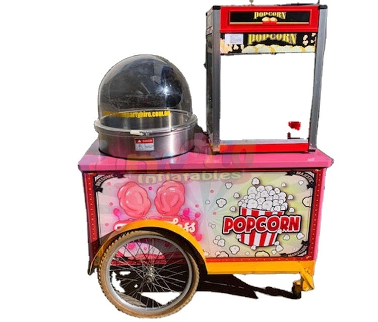 Street food candy cart display stand Cotton candy cart Popcorn cart trolley with big and universal wheel