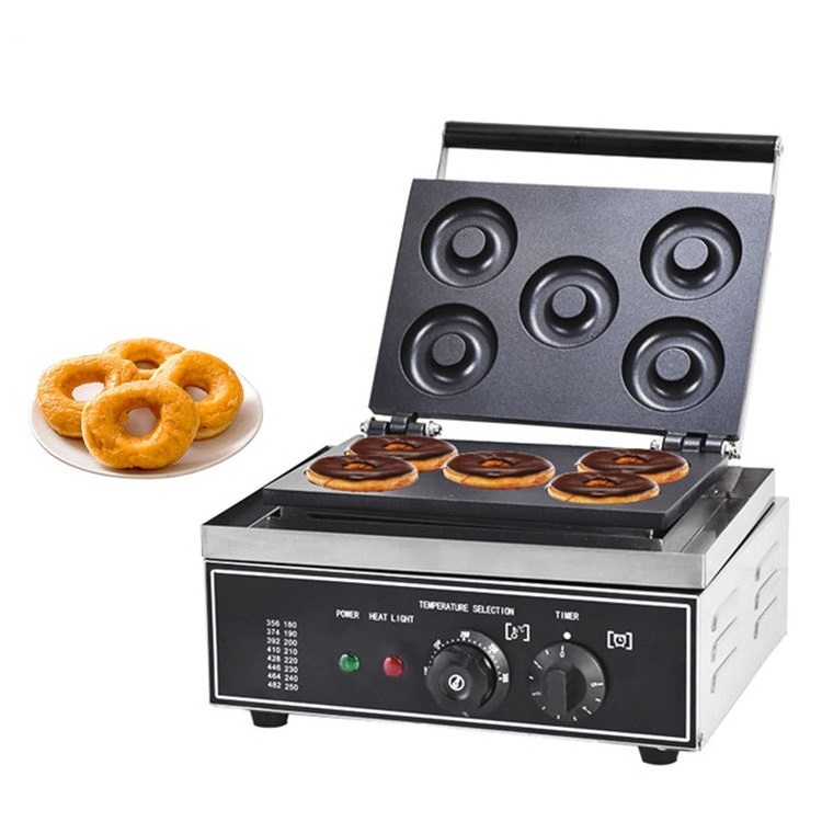 Commercial Electric Donut Maker 5 Holes Double Sides Heating Donut Maker Machine, 0-5 Minutes Timer Thickened Models