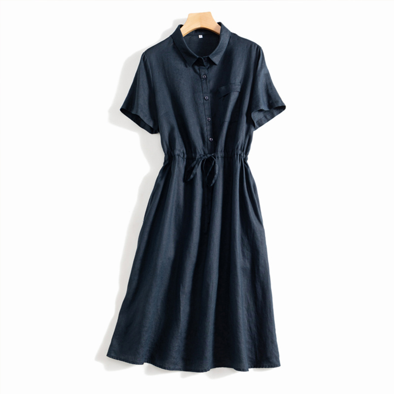 Solid Ladies Linen Dress Home Wear Linen one-piece Dress Woman Night Dress