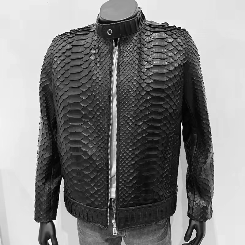 2024 New Custom Print Oem Men Leather Jacket Men Pu Cow Sheepskin Snake Python Leather jacket