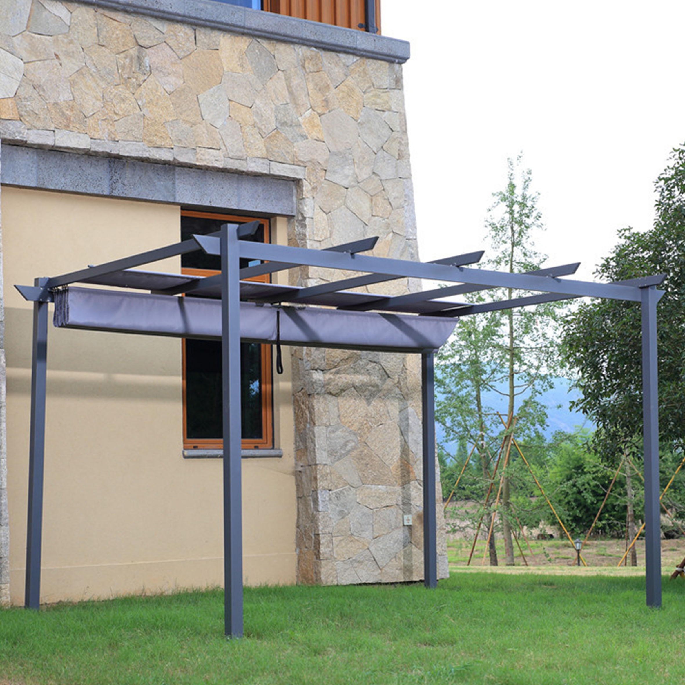 Remote Control Garage Awning PVC Roof Gazebo,Balcony Retractable wall Mounted Sustainable Pergola folding pergola/