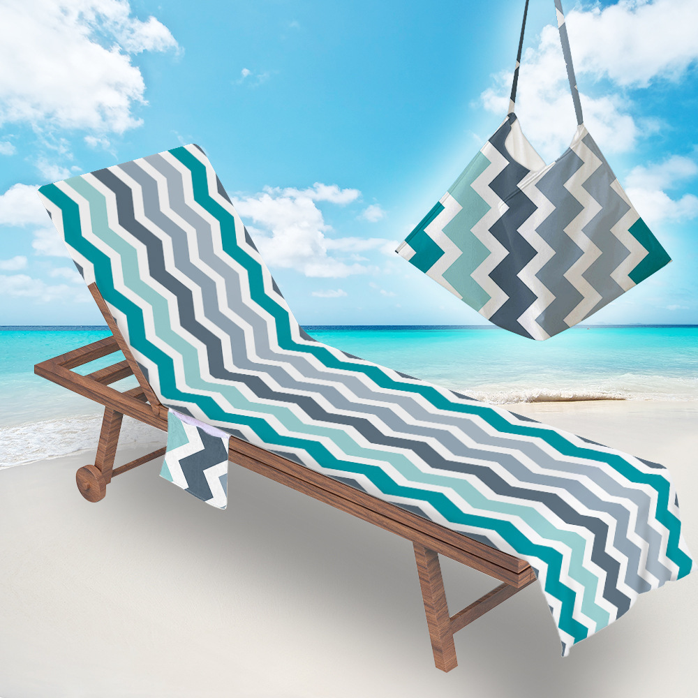 Summer Microfiber Recliner Beach Towel Fashion Print Sunbathing Sling Chair Cover with Pocket Lazy Lounger