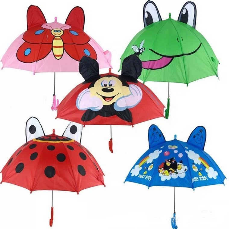 manual open straight stick umbrella cheap Custom 3d animal print cartoon child kids umbrella J handle lightweight paraplu kind