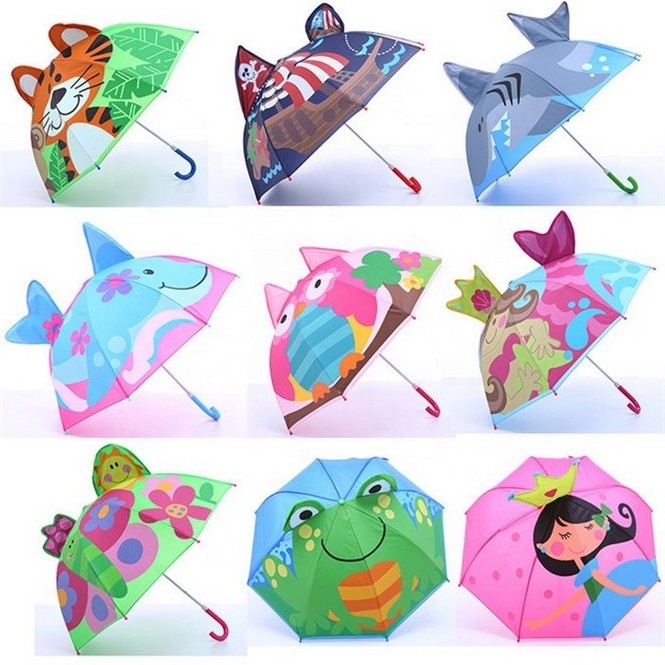 manual open straight stick umbrella cheap Custom 3d animal print cartoon child kids umbrella J handle lightweight paraplu kind