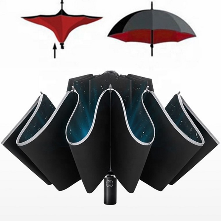 Automatic Led Luminous Windproof 3 Folding Business Strong Umbrella Rain uv protection upf50+ gift travel 3folding umbrella