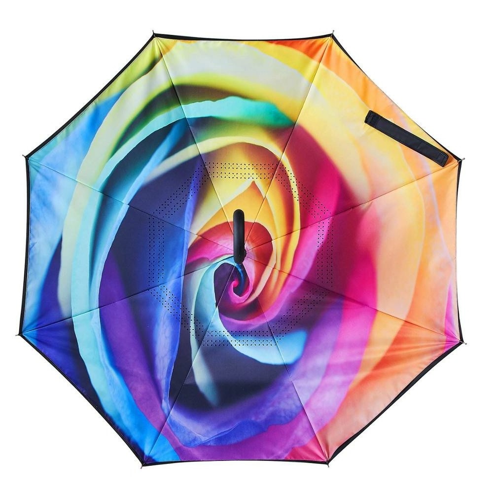 Wholesale Custom C Handle Windproof Reverse Invert Umbrella Double Layer 49