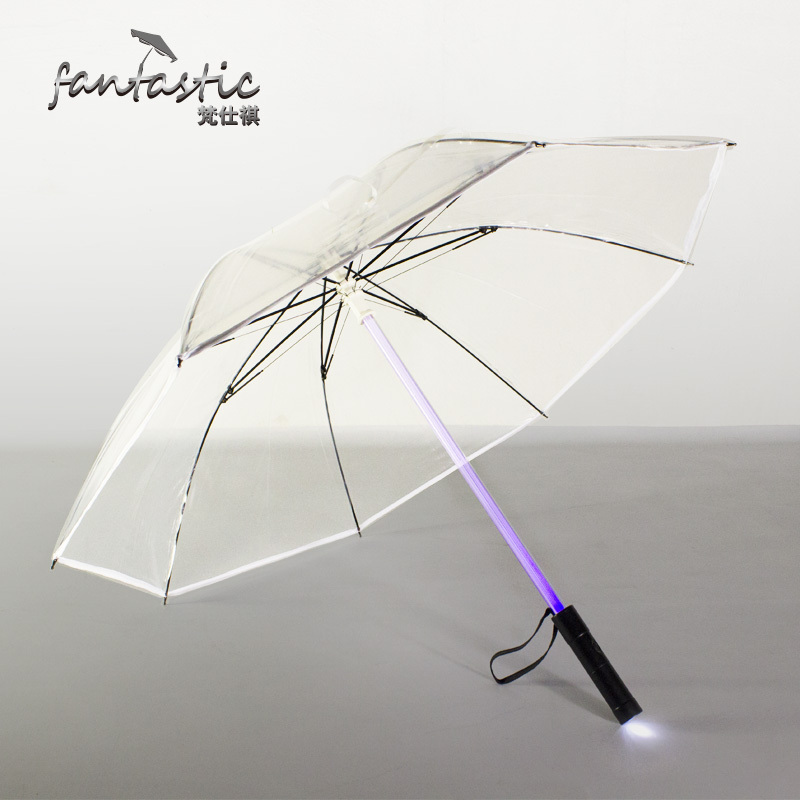 Wholesale Battery  Change Led Paris Transparent Plastic Clear Umbrella