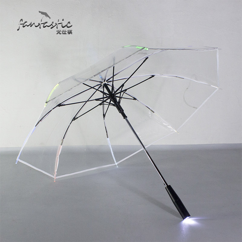 Wholesale Battery  Change Led Paris Transparent Plastic Clear Umbrella