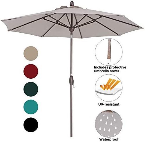 Outdoor Patio Umbrella 9 ft Patio Market Table Umbrella with Push Button Tilt Crank and Umbrella Cover for Garden