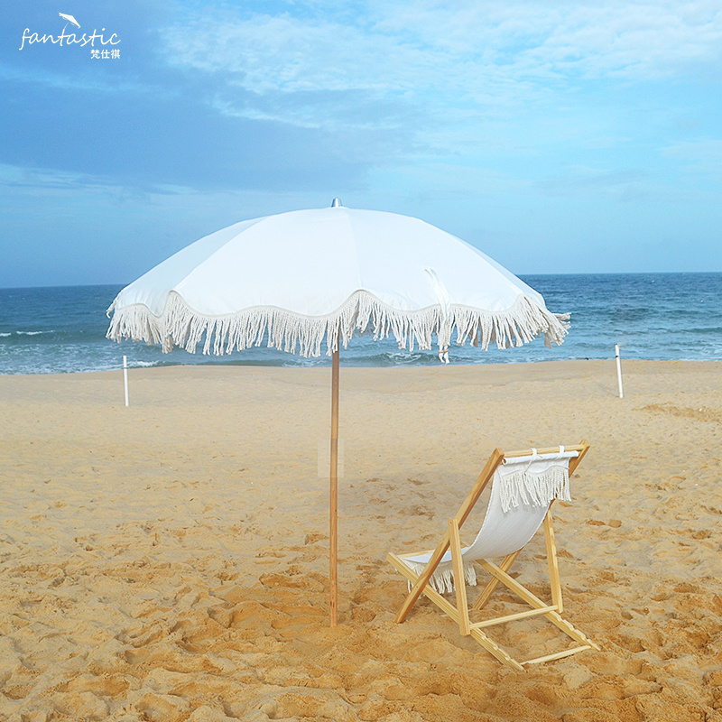 Spot Factory Cheap Ecofriendly Parasol Fringed Sunshade Customized Logo Printing Park Patio Beach Tassels Umbrellas With Sets