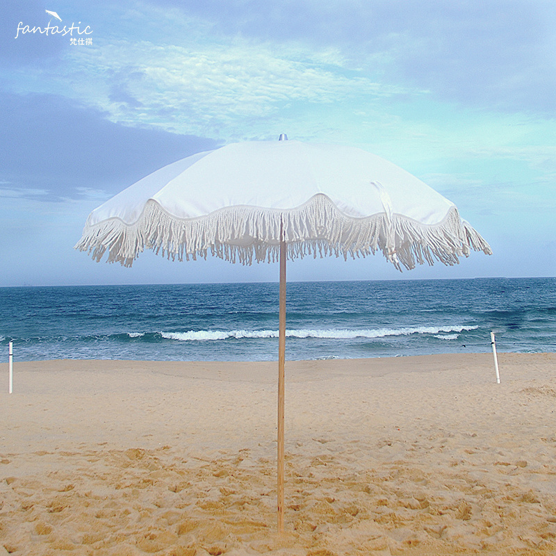 Spot Factory Cheap Ecofriendly Parasol Fringed Sunshade Customized Logo Printing Park Patio Beach Tassels Umbrellas With Sets