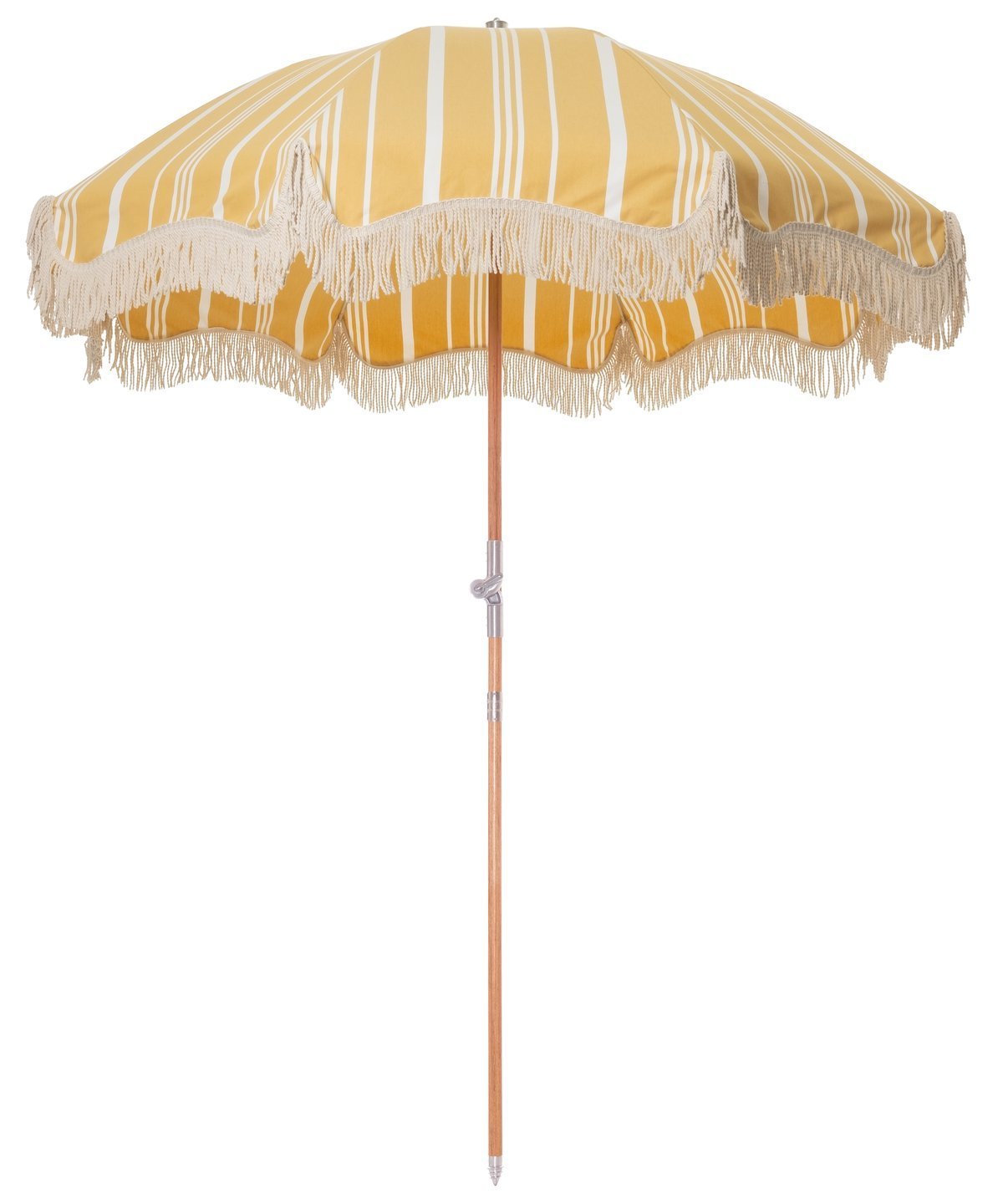 Best Sale Factory Luxury Outdoor Large Yellow Stripes  Wooden Pole With Rotation Tassel Beach Umbrella//