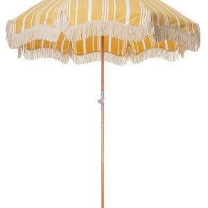 Best Sale Factory Luxury Outdoor Large Yellow Stripes  Wooden Pole With Rotation Tassel Beach Umbrella//