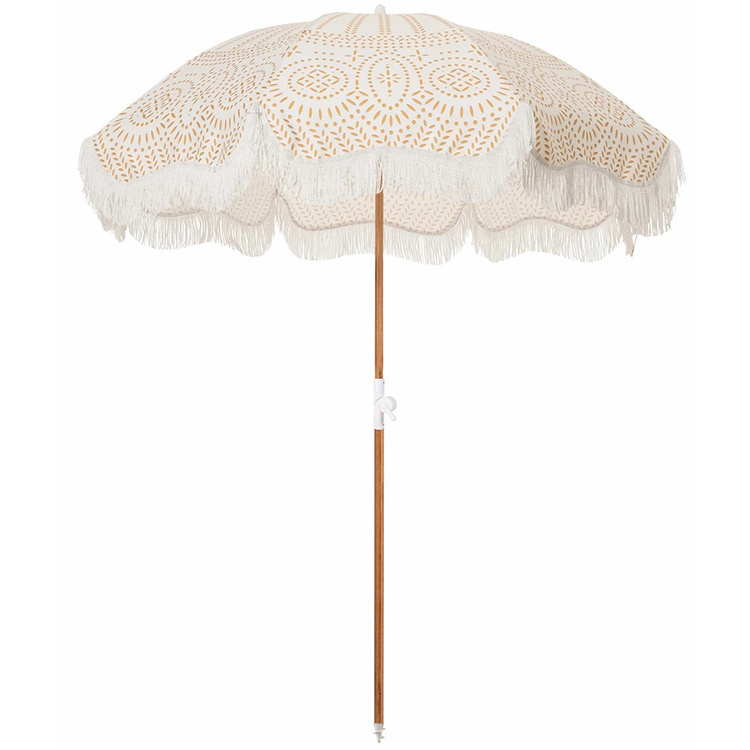 Best Sale High Quality Customized Color Luxury Wooden Pole With Rotation Beach Umbrella With Tassel//