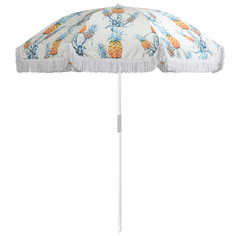 Umbrellas Manufacturer Pineapple Retro Print Metal Pole Beach Umbrella With Tassels//