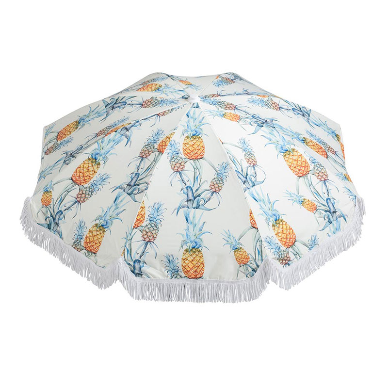 Umbrellas Manufacturer Pineapple Retro Print Metal Pole Beach Umbrella With Tassels//