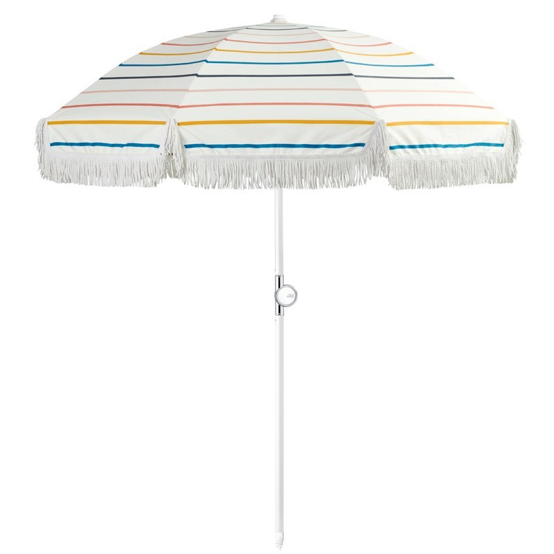 Big Shelter Umbrella Supplier Colorful Fringe Print Outdoor Beach Umbrella With Tassels//