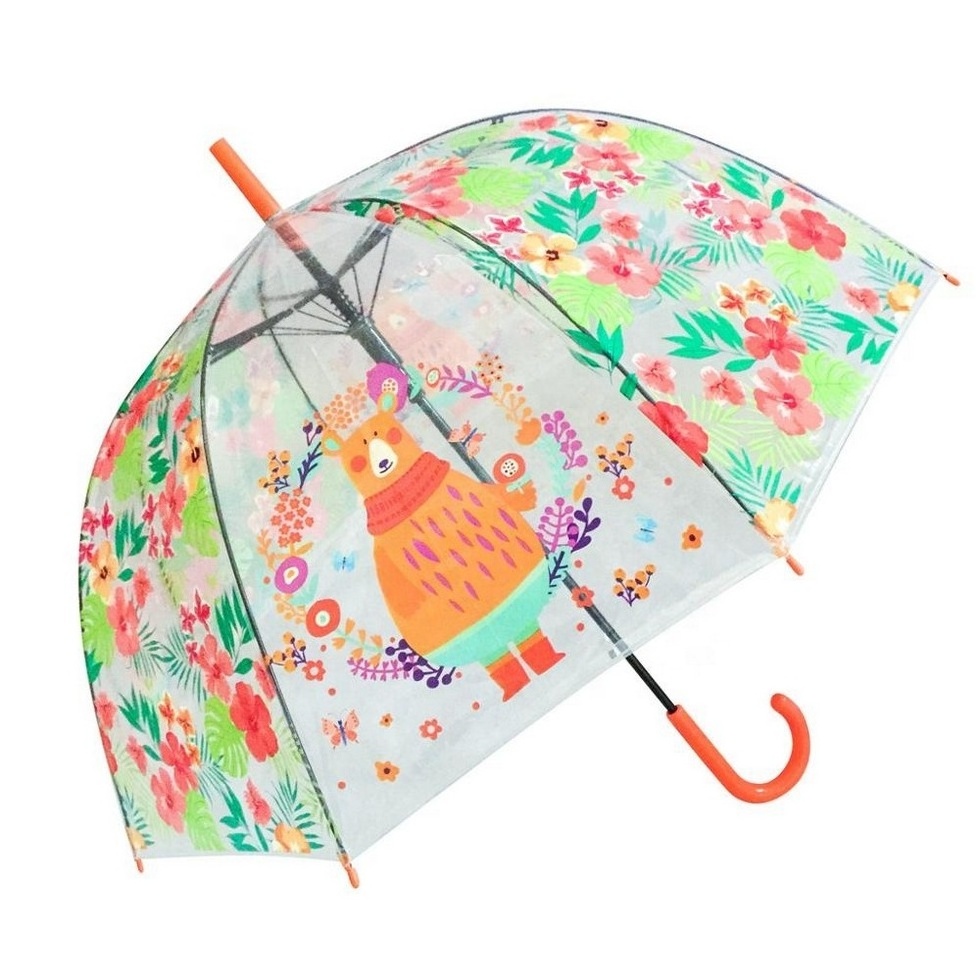 Long Handle OEM Dome Clear Kids Bubble Umbrella POE PVC Children Transparent Umbrella With Custom Logo Printing For Women \\