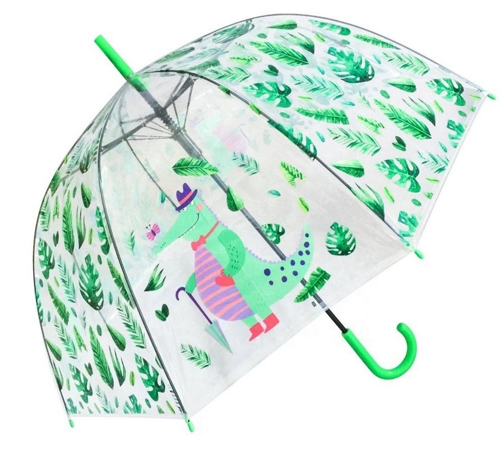 Long Handle OEM Dome Clear Kids Bubble Umbrella POE PVC Children Transparent Umbrella With Custom Logo Printing For Women \\