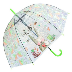 Long Handle OEM Dome Clear Kids Bubble Umbrella POE PVC Children Transparent Umbrella With Custom Logo Printing For Women \\